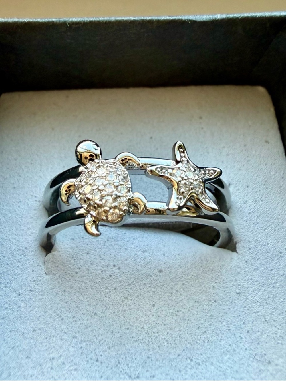 NEW! Pretty Bird Jewelry Sea Turtle & Starfish Pavé Ring